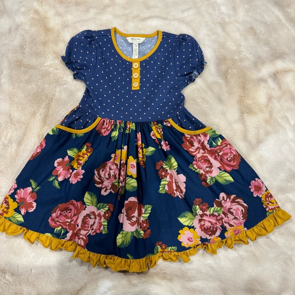 Matilda Jane Navy Floral Dress with Yellow Trim